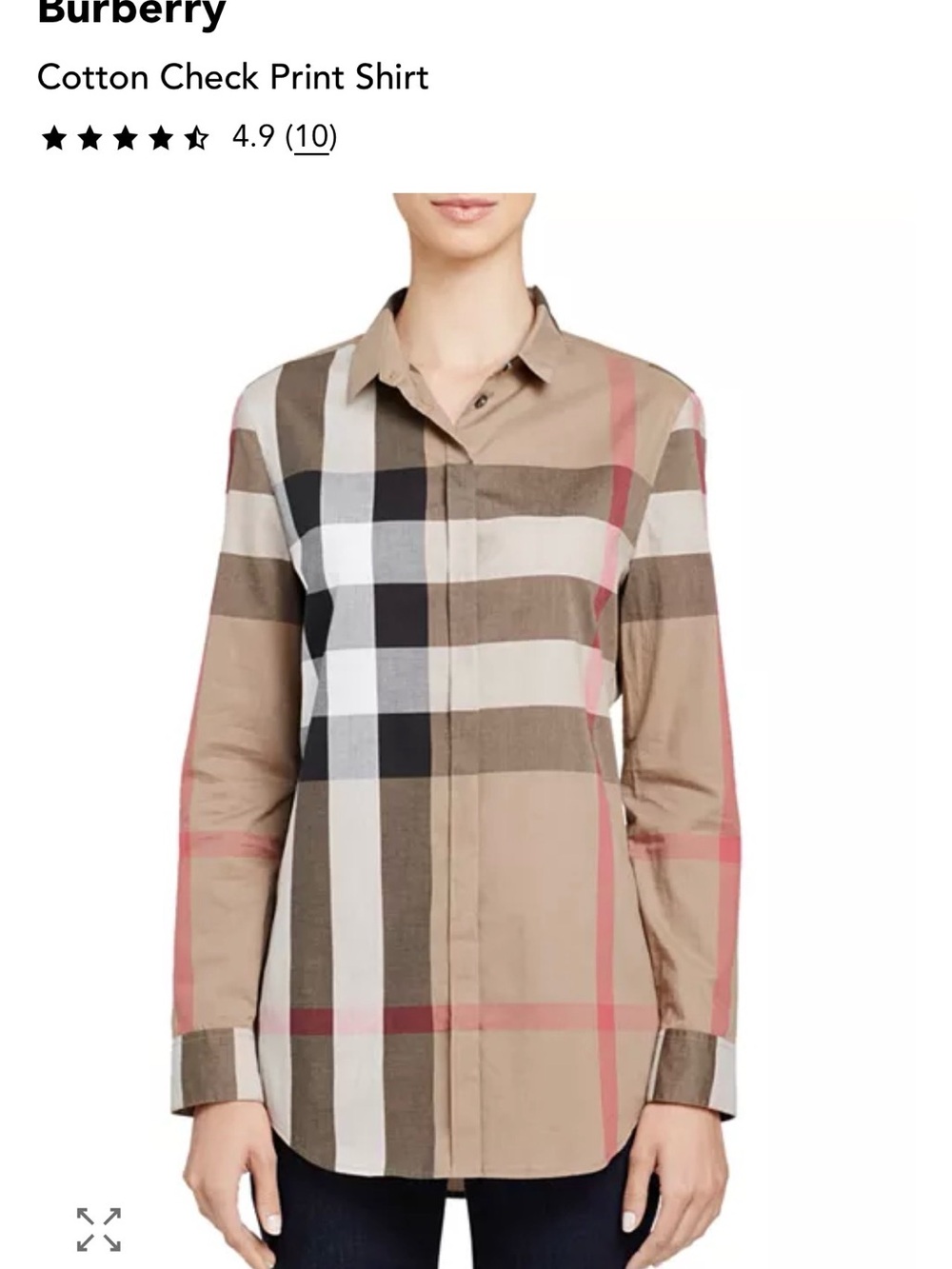 Burberry Beige Plaid Cotton Button-Down Shirt with Pink Accents